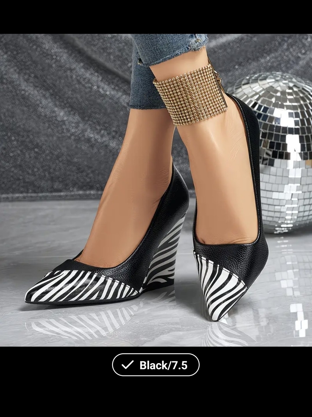 Black Zebra-Accent Pointed Toe Pumps - Women